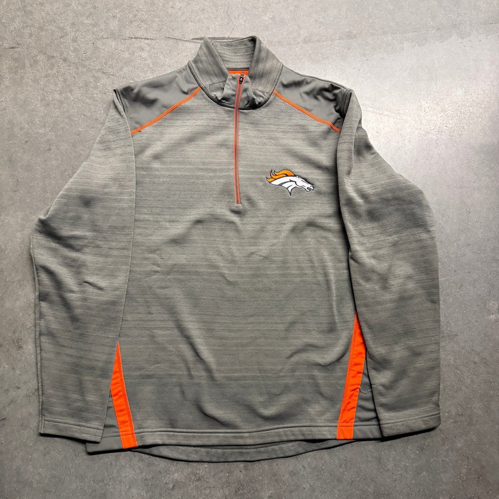 Antigua Denver Broncos Quarter Zip Pullover Gray Orange Mens Medium NFL Football